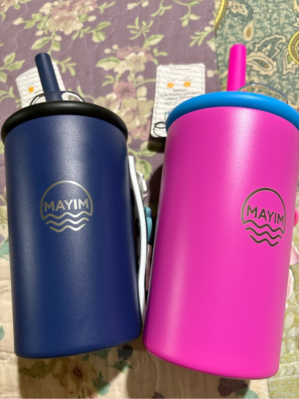 Insulated Tumbler Pair — Navy Blue & Hot Pink